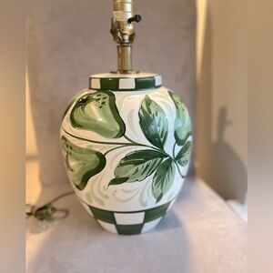 Green and White Ceramic Table‎ Lamp vintage made in Italy hand painted